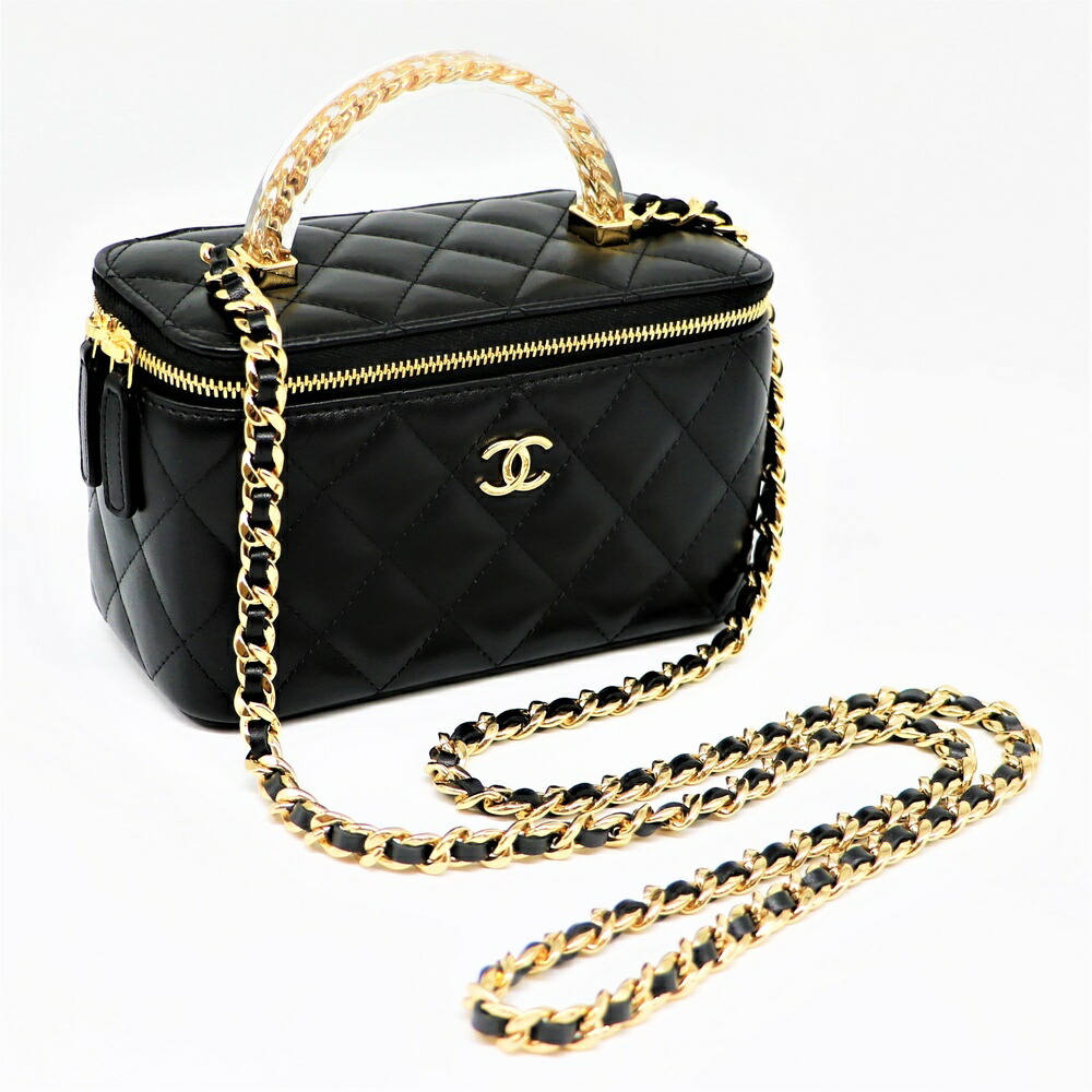CHANEL シャネル チェーンクラッチ バニティ【ときめくパールハンドル♡気品に満たされる】ピンク ブラック
