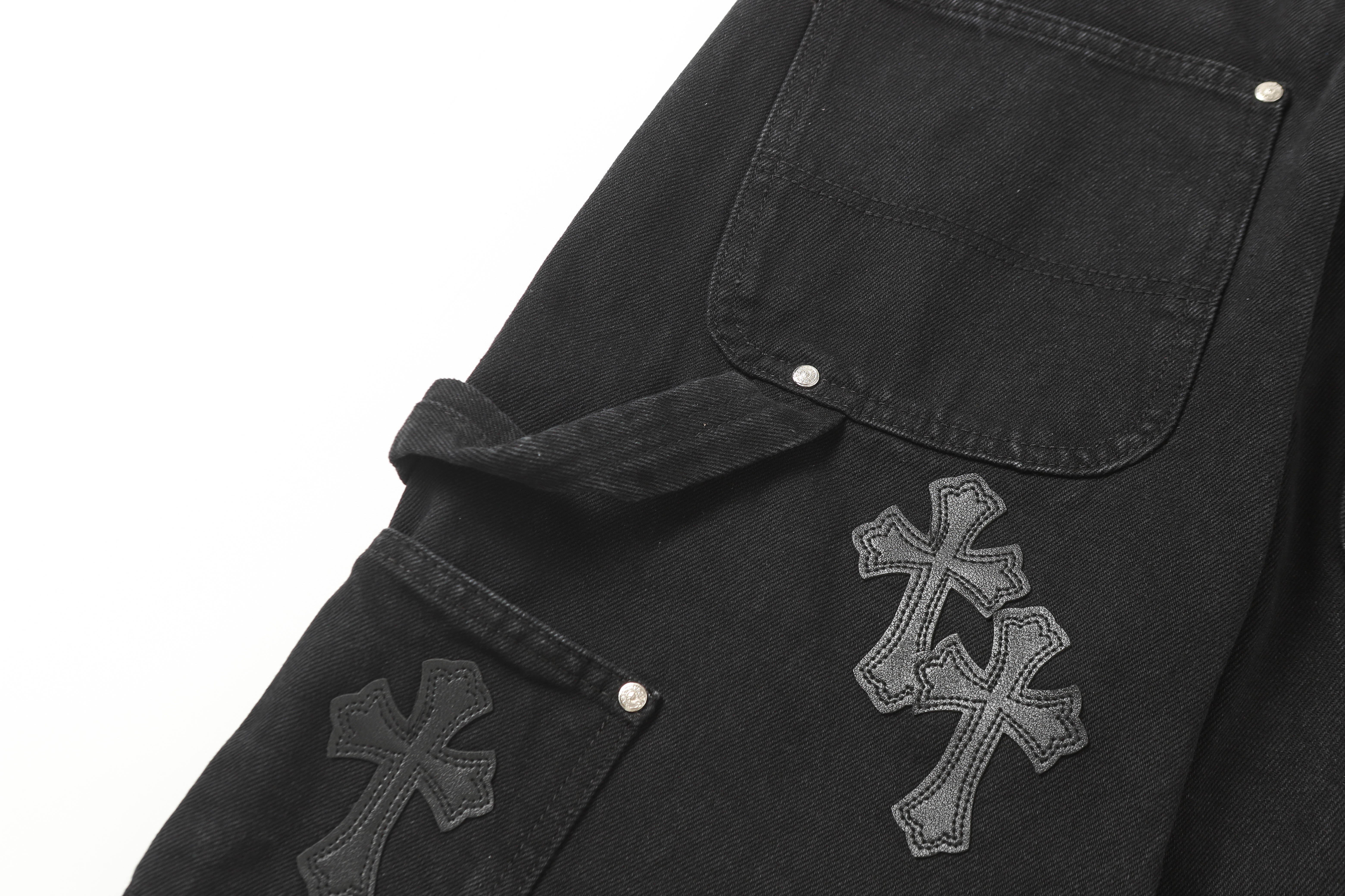 【Chrome Hearts】クロムハーツ ヴィンテージクロスパッチワーク ウォッシュドカーペンターデニムショートパンツ 9902
