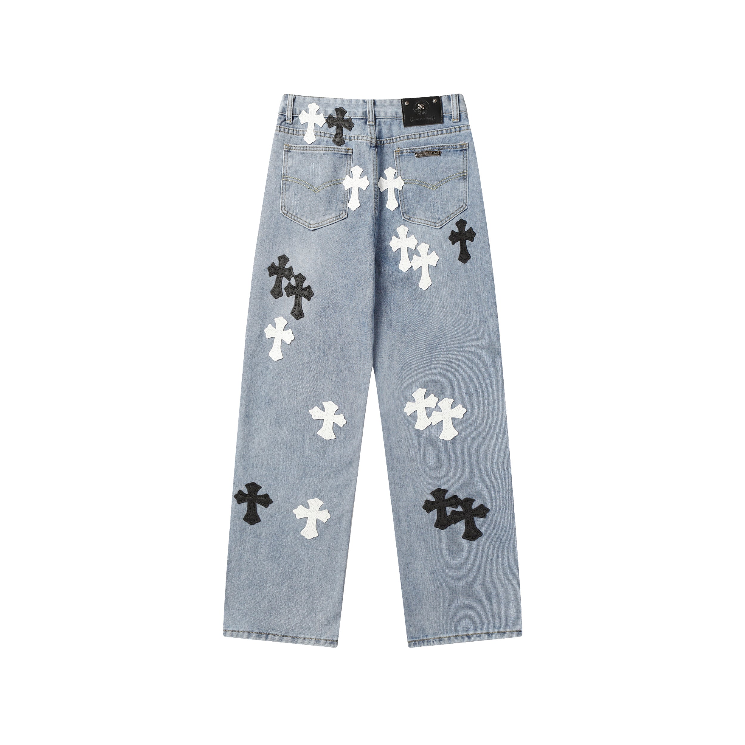 【Chrome Hearts】クロムハーツ ホワイト＆ブラック クロスパッチ ジーンズ 9960