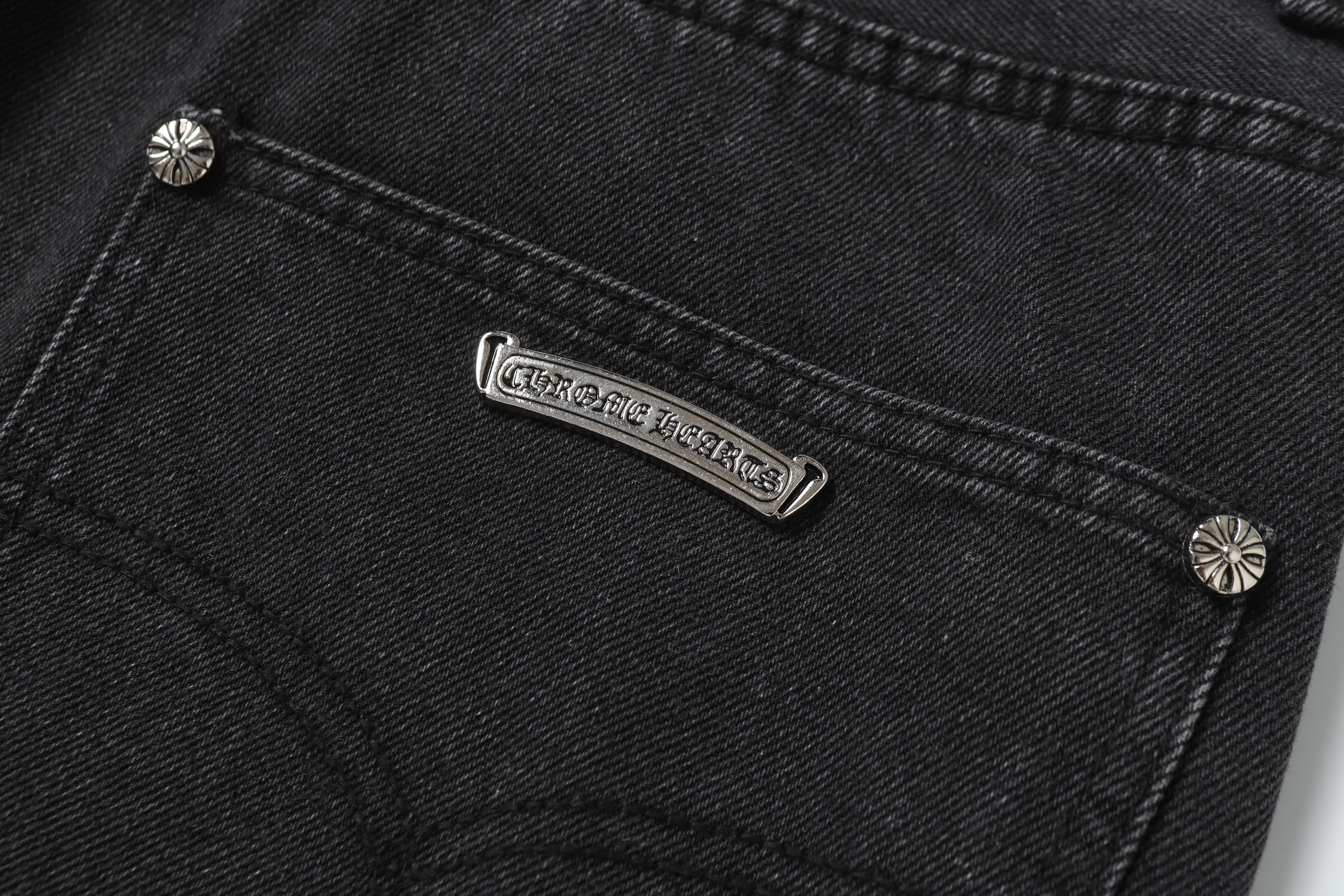 【Chrome Hearts】クロムハーツ グレー＆ブルーレザー クロスパッチジーンズ