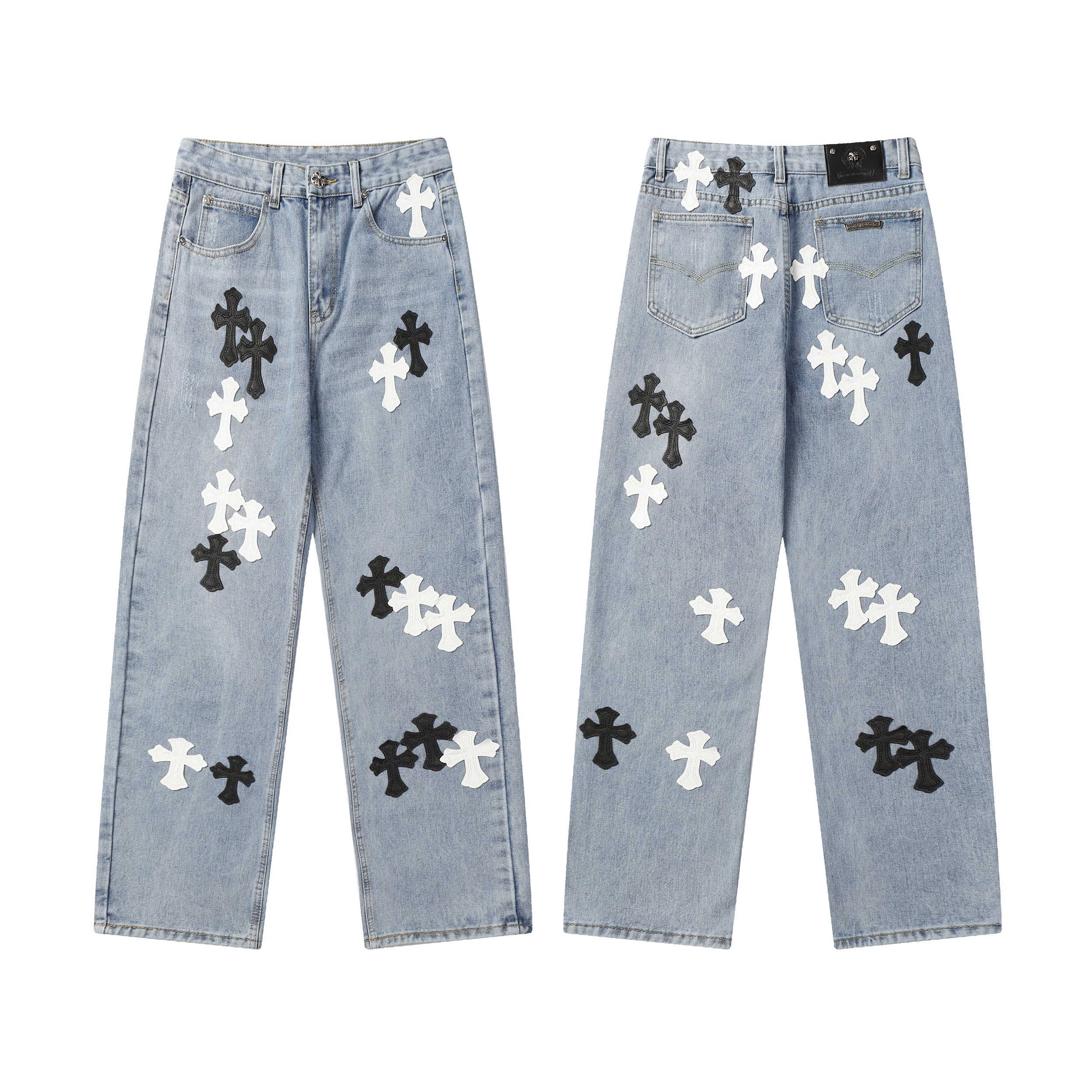 【Chrome Hearts】クロムハーツ ホワイト＆ブラック クロスパッチ ジーンズ 9960