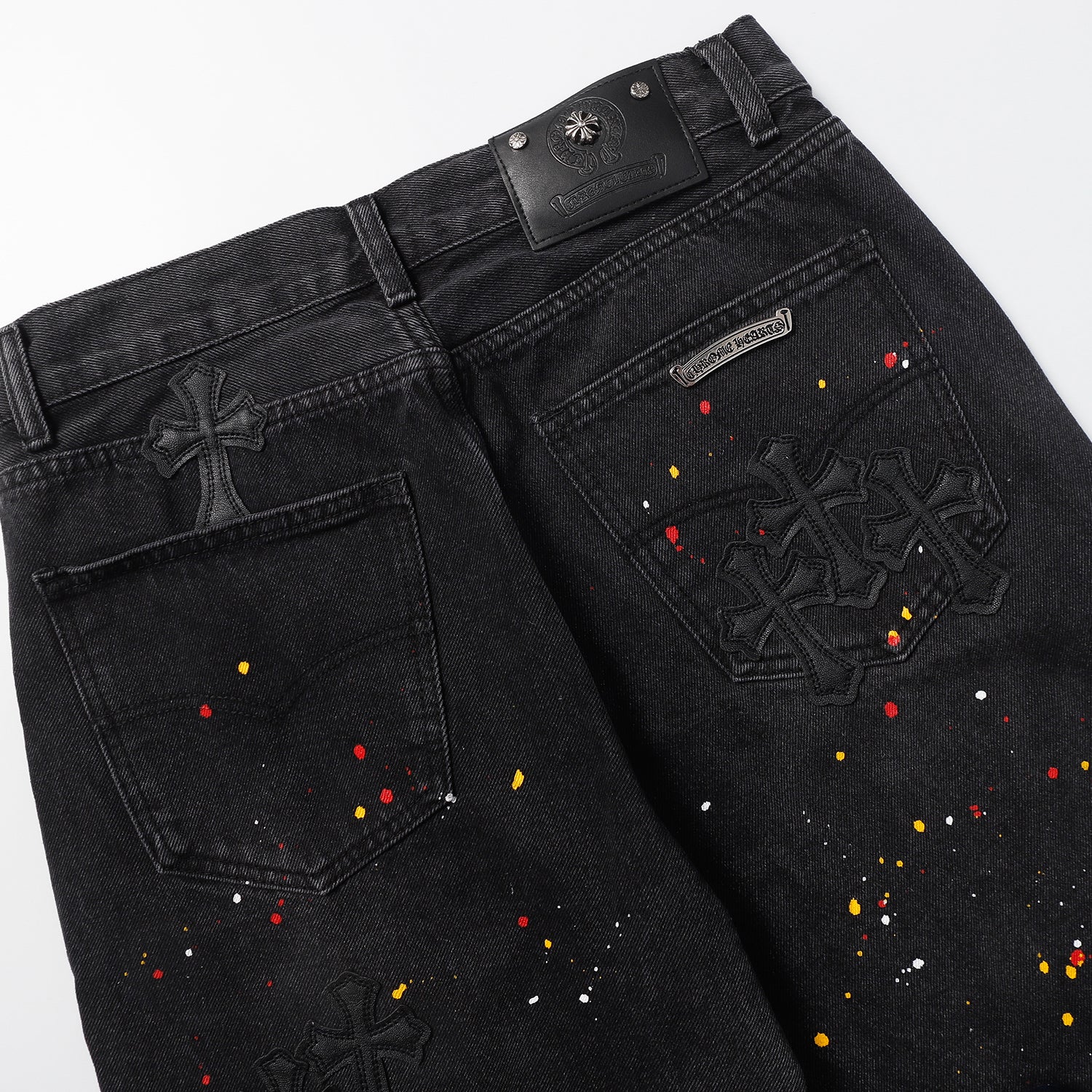 【Chrome Hearts】クロムハーツ クロスパッチ 刺繍＆ハンドペイント デニムショートパンツ 9927
