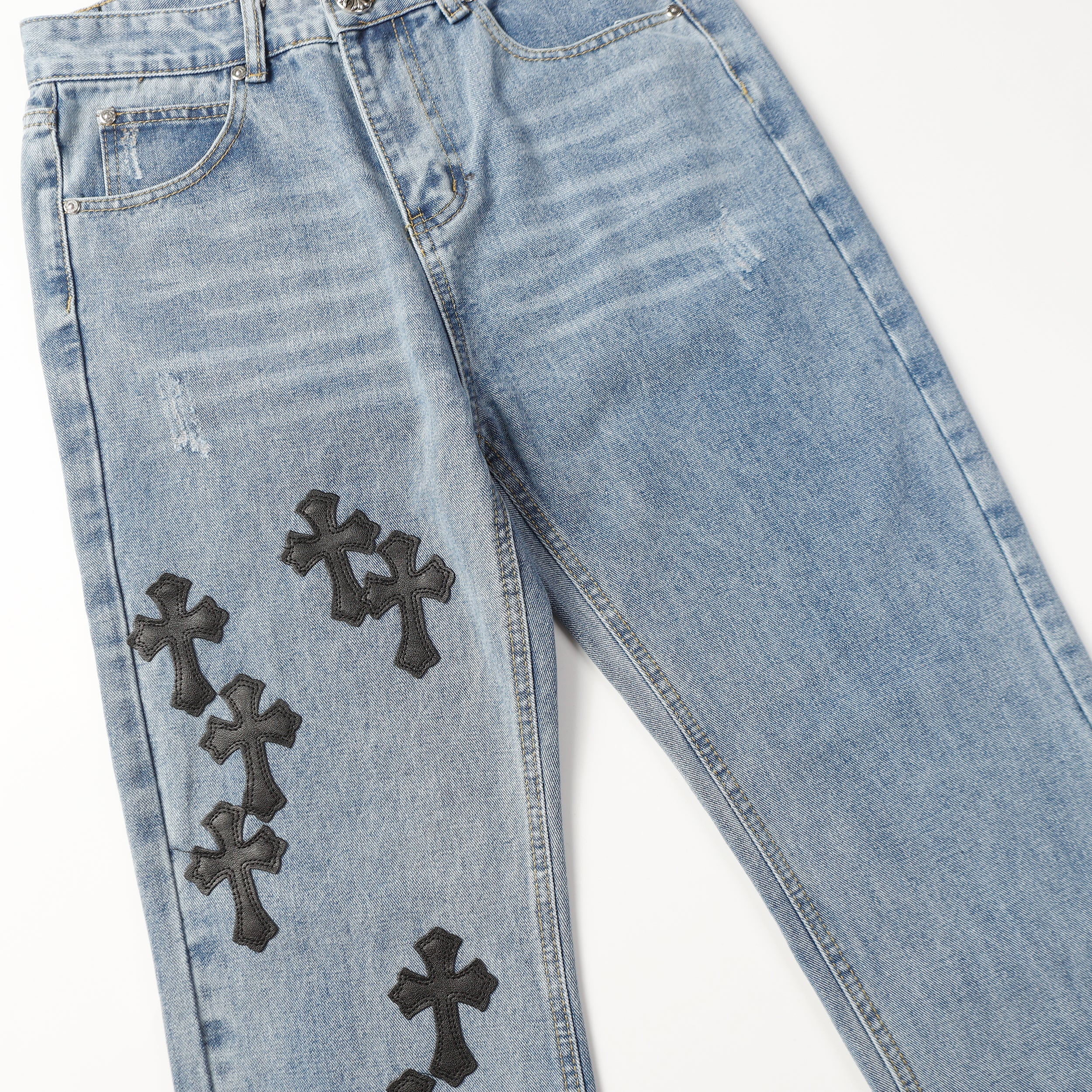 【Chrome Hearts】クロムハーツ クロス レザーパッチ ジーンズ 9961