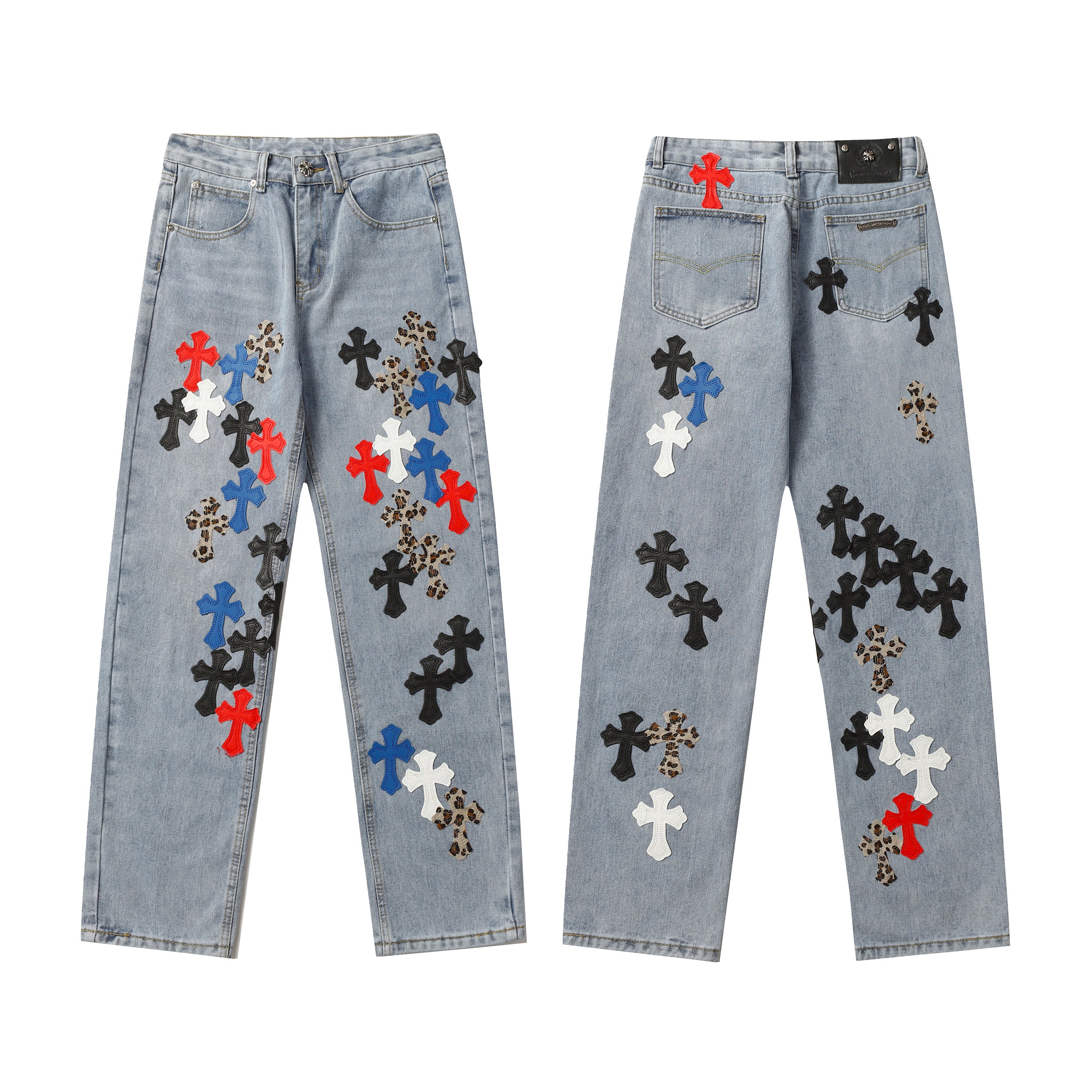 【Chrome Hearts】クロムハーツ クロスレザーパッチジーンズ 9957