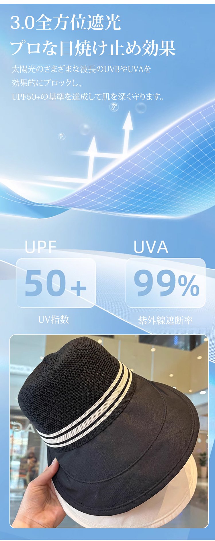 【マスクが掛けられる】おしゃれ速乾通気つば広日よけキャップレディース