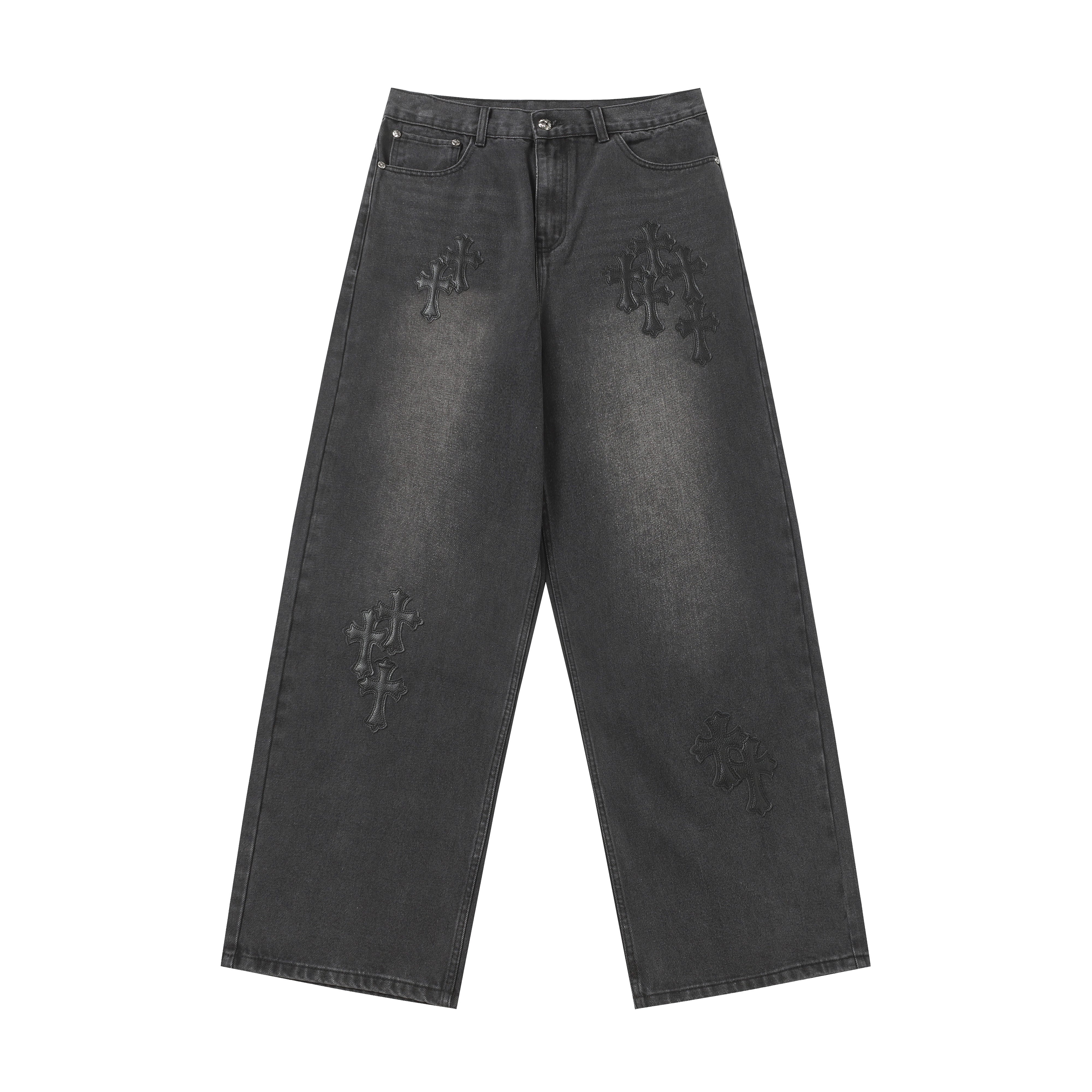 【Chrome Hearts】クロムハーツ ブラッククロスパッチ グレージーンズ
