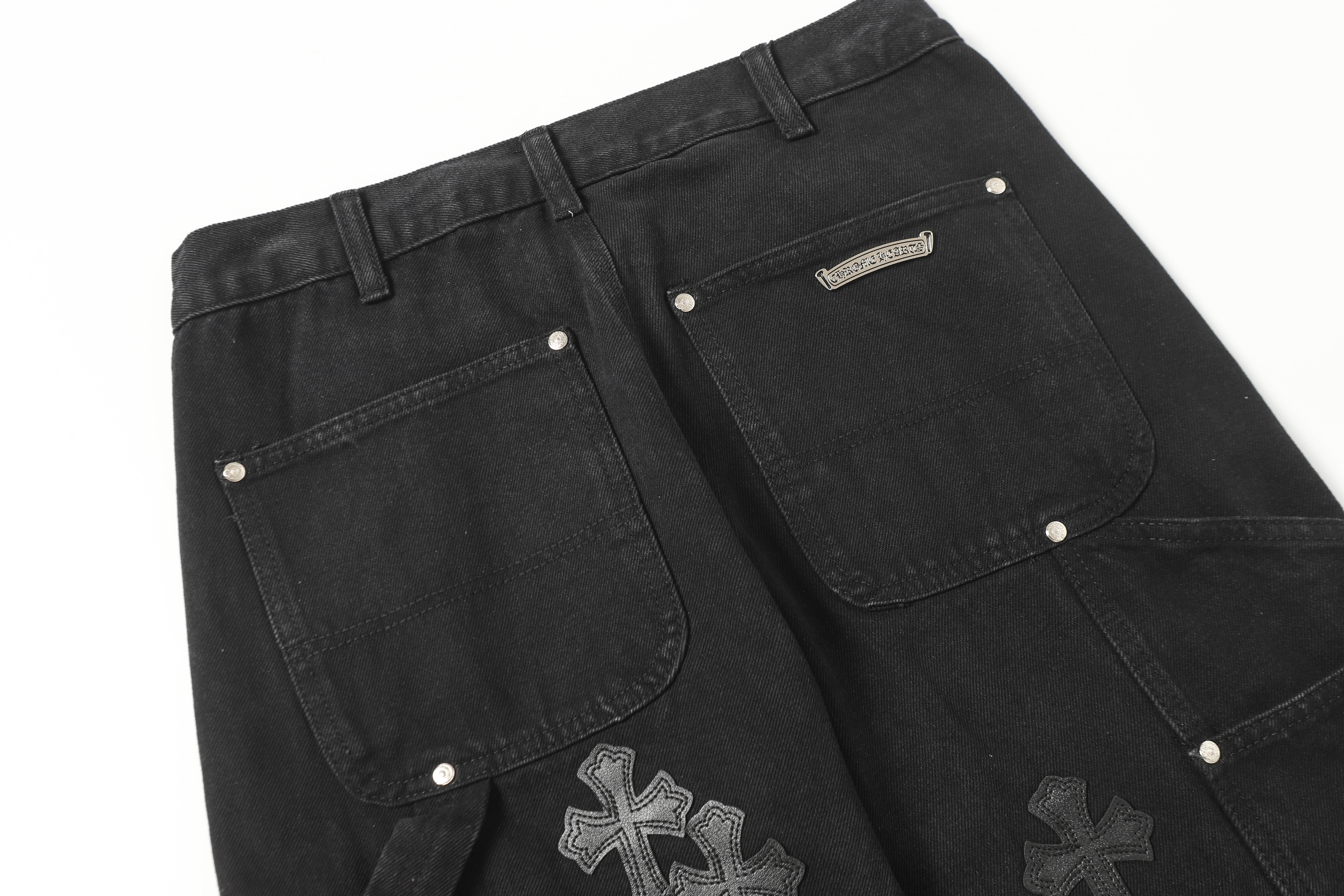 【Chrome Hearts】クロムハーツ ヴィンテージクロスパッチワーク ウォッシュドカーペンターデニムショートパンツ 9902