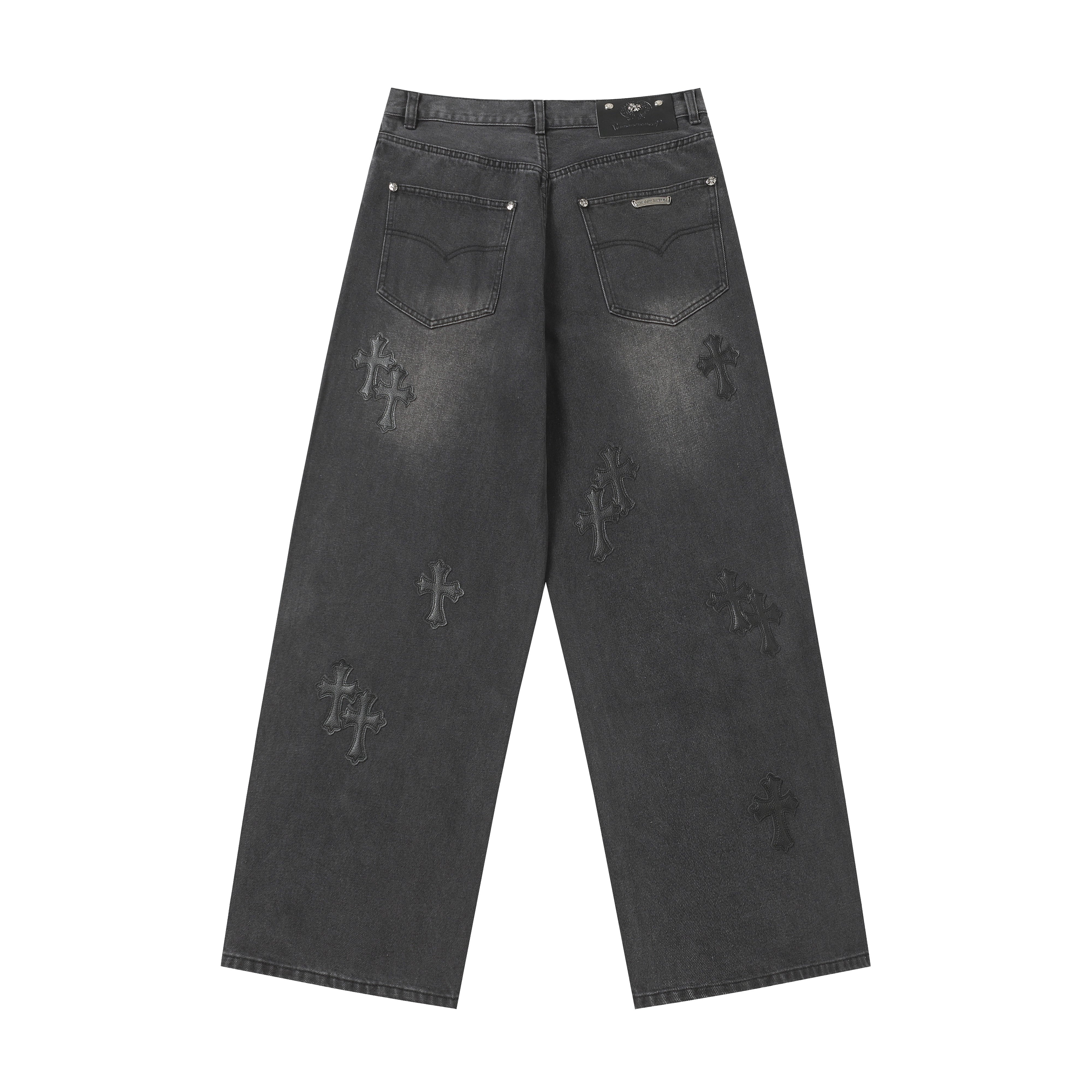 【Chrome Hearts】クロムハーツ ブラッククロスパッチ グレージーンズ