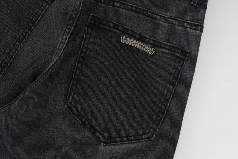 【Chrome Hearts】クロムハーツ ブラック＆ホワイト クロスパッチ フレイムニージーンズ