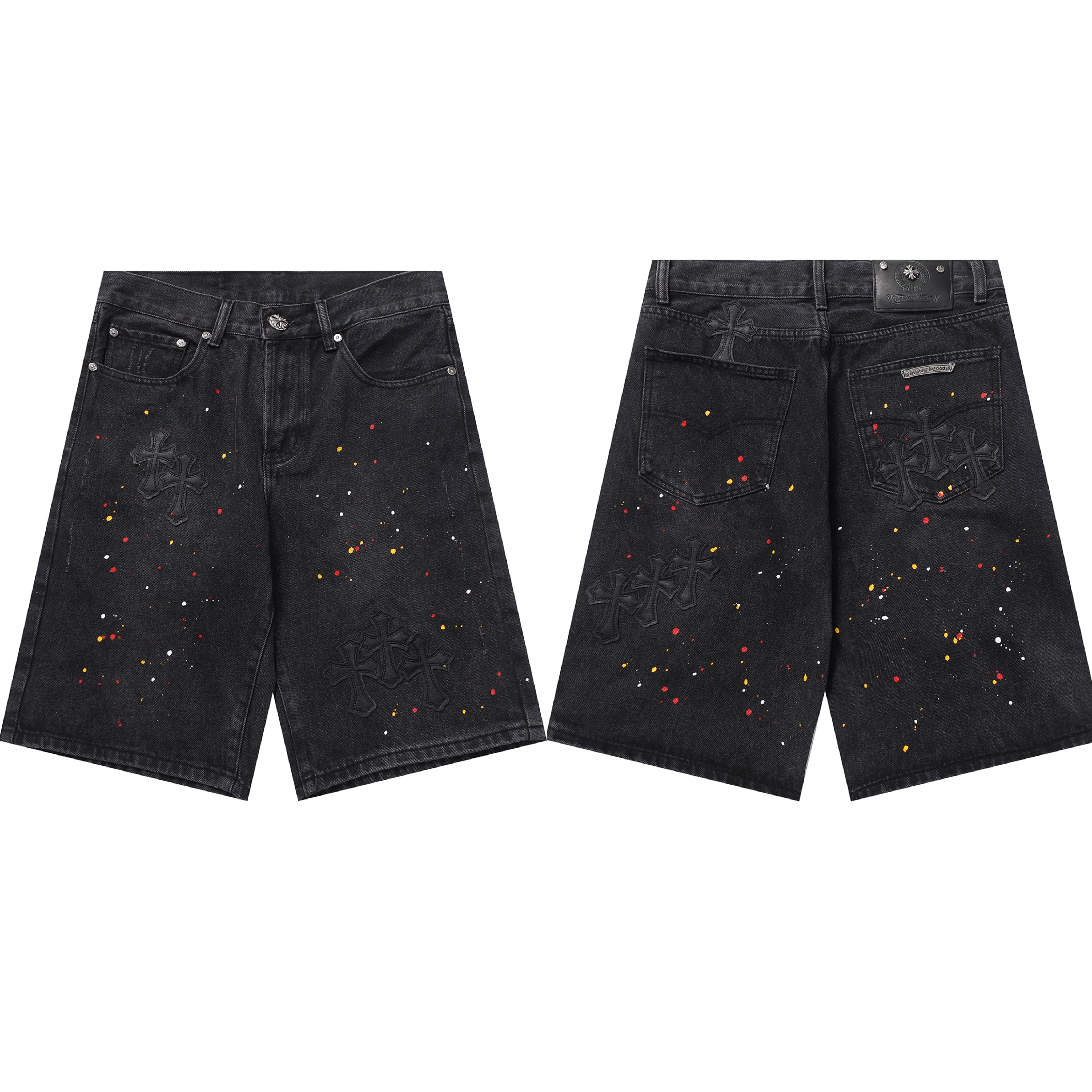 【Chrome Hearts】クロムハーツ クロスパッチ 刺繍＆ハンドペイント デニムショートパンツ 9927