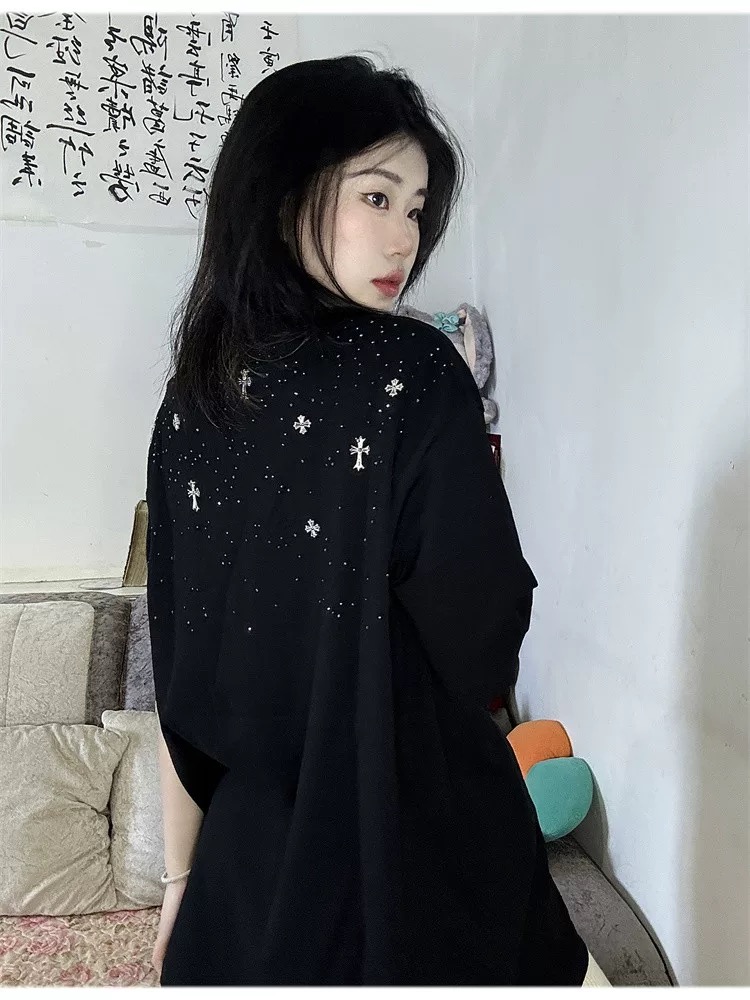 【Chrome Heart】満天星 Tシャツ ユニセックス 馬蹄 梵字 ラインストーン付き 半袖x