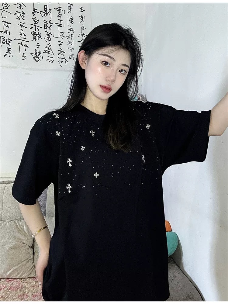 【Chrome Heart】満天星 Tシャツ ユニセックス 馬蹄 梵字 ラインストーン付き 半袖x