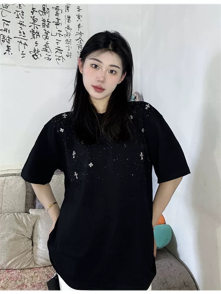 【Chrome Heart】満天星 Tシャツ ユニセックス 馬蹄 梵字 ラインストーン付き 半袖x