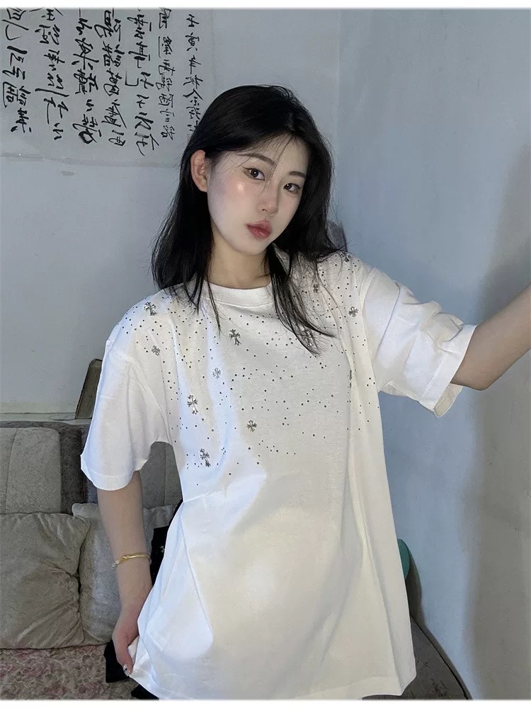 【Chrome Heart】満天星 Tシャツ ユニセックス 馬蹄 梵字 ラインストーン付き 半袖x