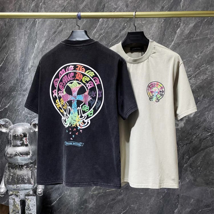 【Chrome Hearts】Tシャツ 男女兼用 夏用 高品質 カップル向け 十字架＆サンスクリット柄 半袖