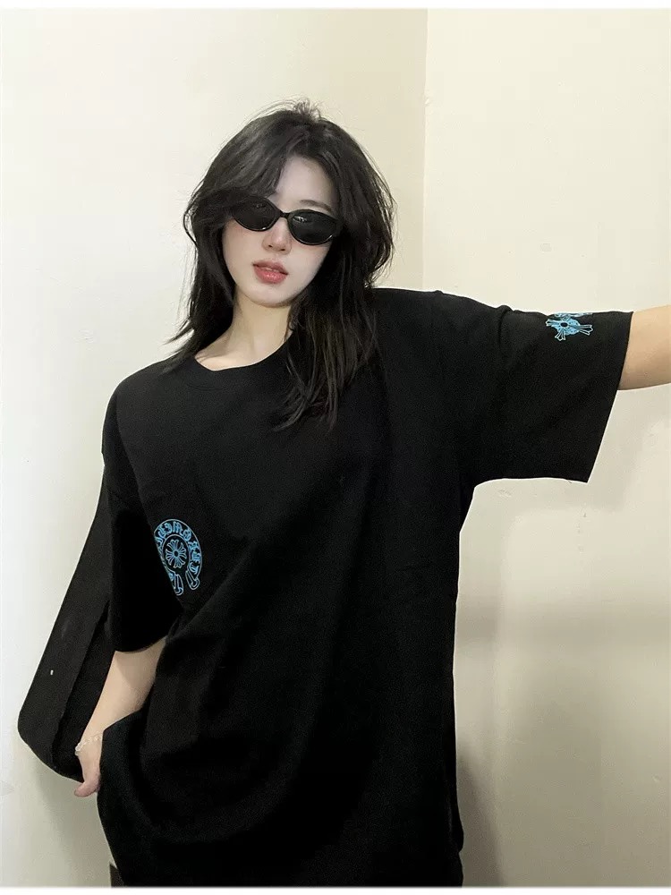 【Chrome Hearts】クロムハーツ Tシャツ ブルー十字架柄 ユニセックス ゆったり半袖