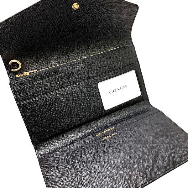  COACH コーチ 長財布 ラグジュアリー クロスグレーン レザー トラベル エンベロープ ウォレット （ストラップ付き） アウトレット品