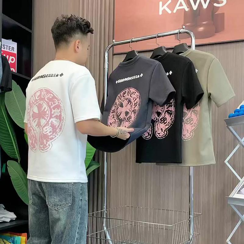 【男女兼用】クロムハーツ 2025 ファッション 高級 サンスクリット 馬蹄プリント 半袖Tシャツ