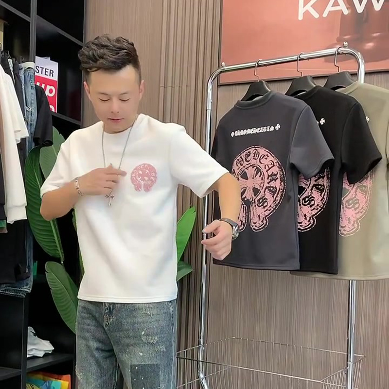 【男女兼用】クロムハーツ 2025 ファッション 高級 サンスクリット 馬蹄プリント 半袖Tシャツ