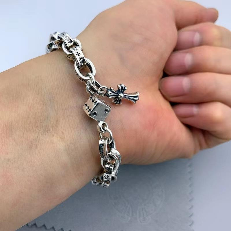 Chrome Heart 925 クロス シルバーブレスレット レトロ パーソナライズ ダイス ペンダント