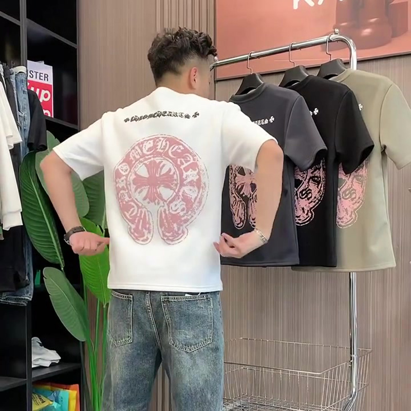 【男女兼用】クロムハーツ 2025 ファッション 高級 サンスクリット 馬蹄プリント 半袖Tシャツ