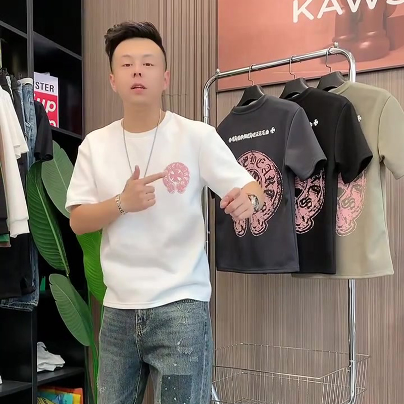 【男女兼用】クロムハーツ 2025 ファッション 高級 サンスクリット 馬蹄プリント 半袖Tシャツ