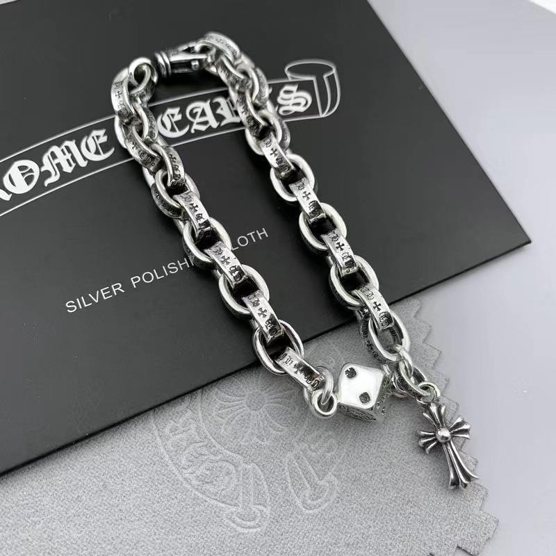 Chrome Heart 925 クロス シルバーブレスレット レトロ パーソナライズ ダイス ペンダント