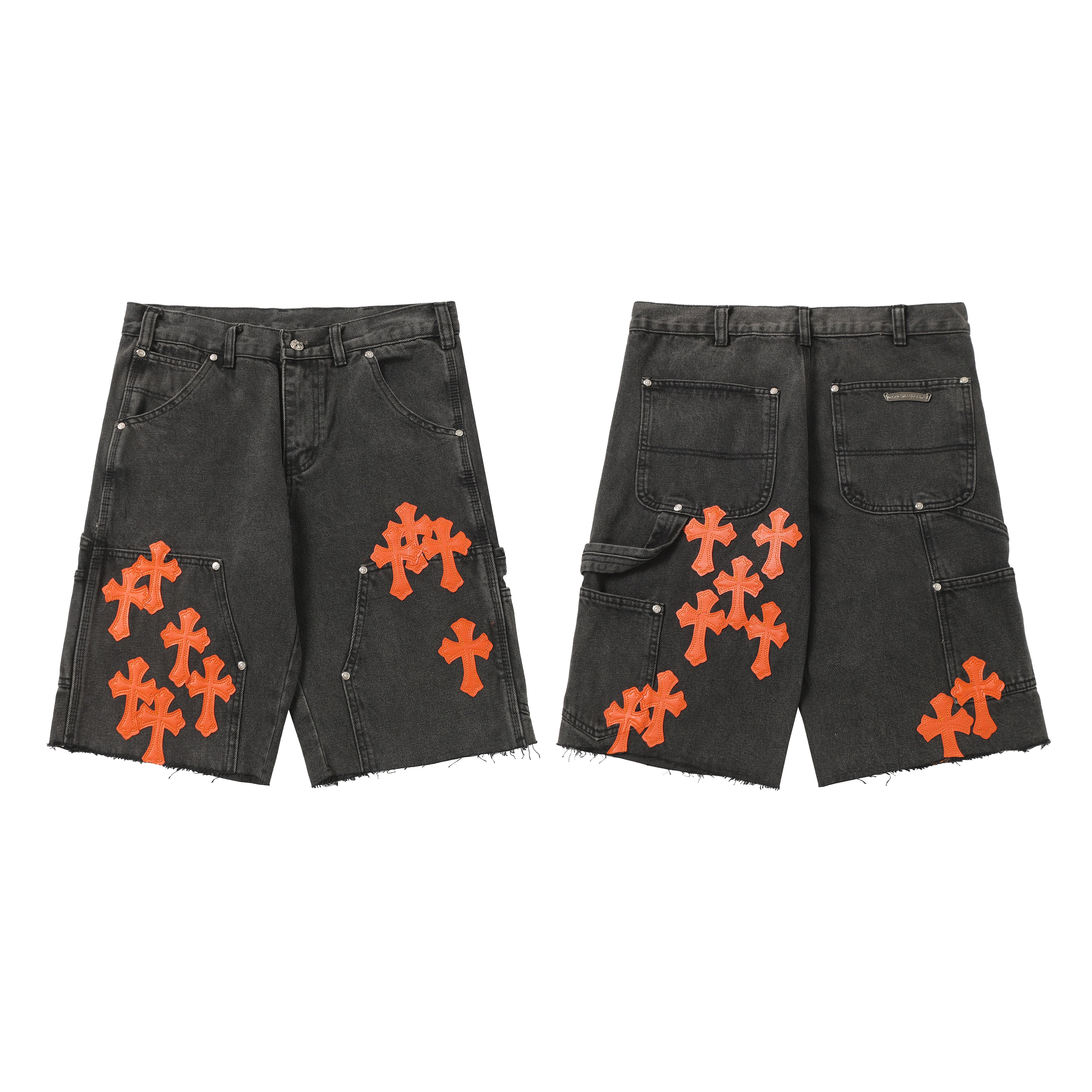 【Chrome Hearts】クロムハーツ ヴィンテージクロスパッチワーク ウォッシュドカーペンターデニムショートパンツ 9903
