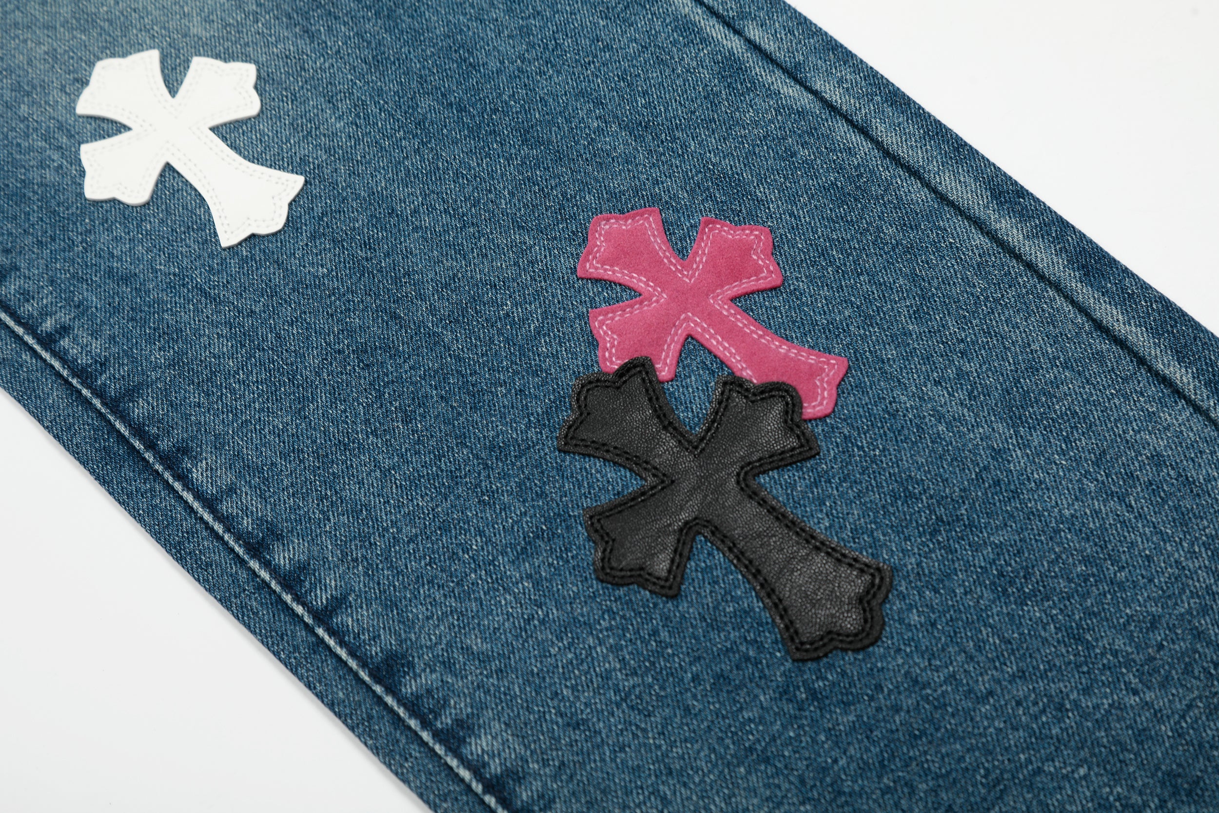 【Chrome Hearts】クロムハーツ 限定版 カラフルレザー マルチカラー ハイストリートワークジーンズ