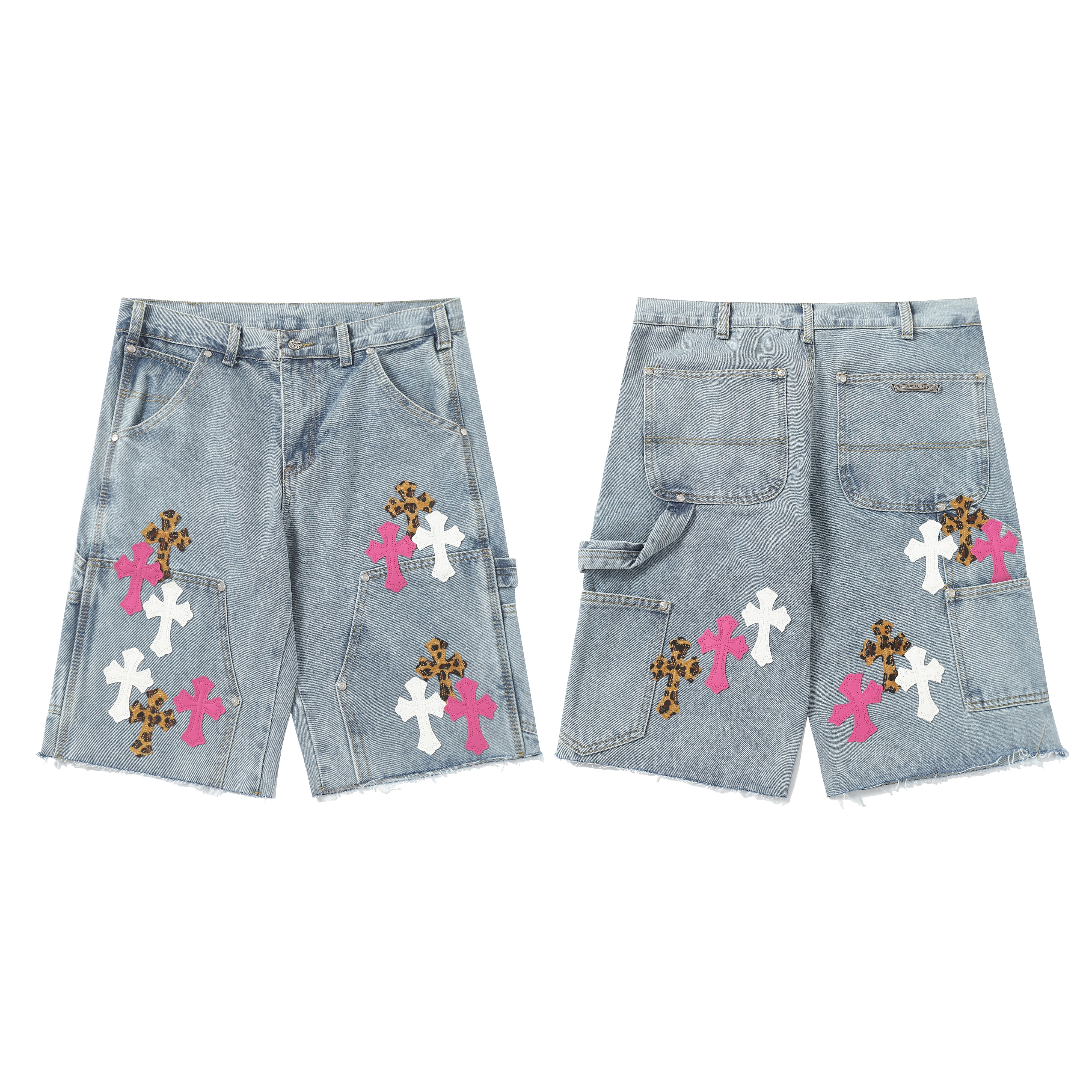 【Chrome Hearts】クロムハーツ ヴィンテージクロスパッチワーク ウォッシュドカーペンターデニムショートパンツ 201