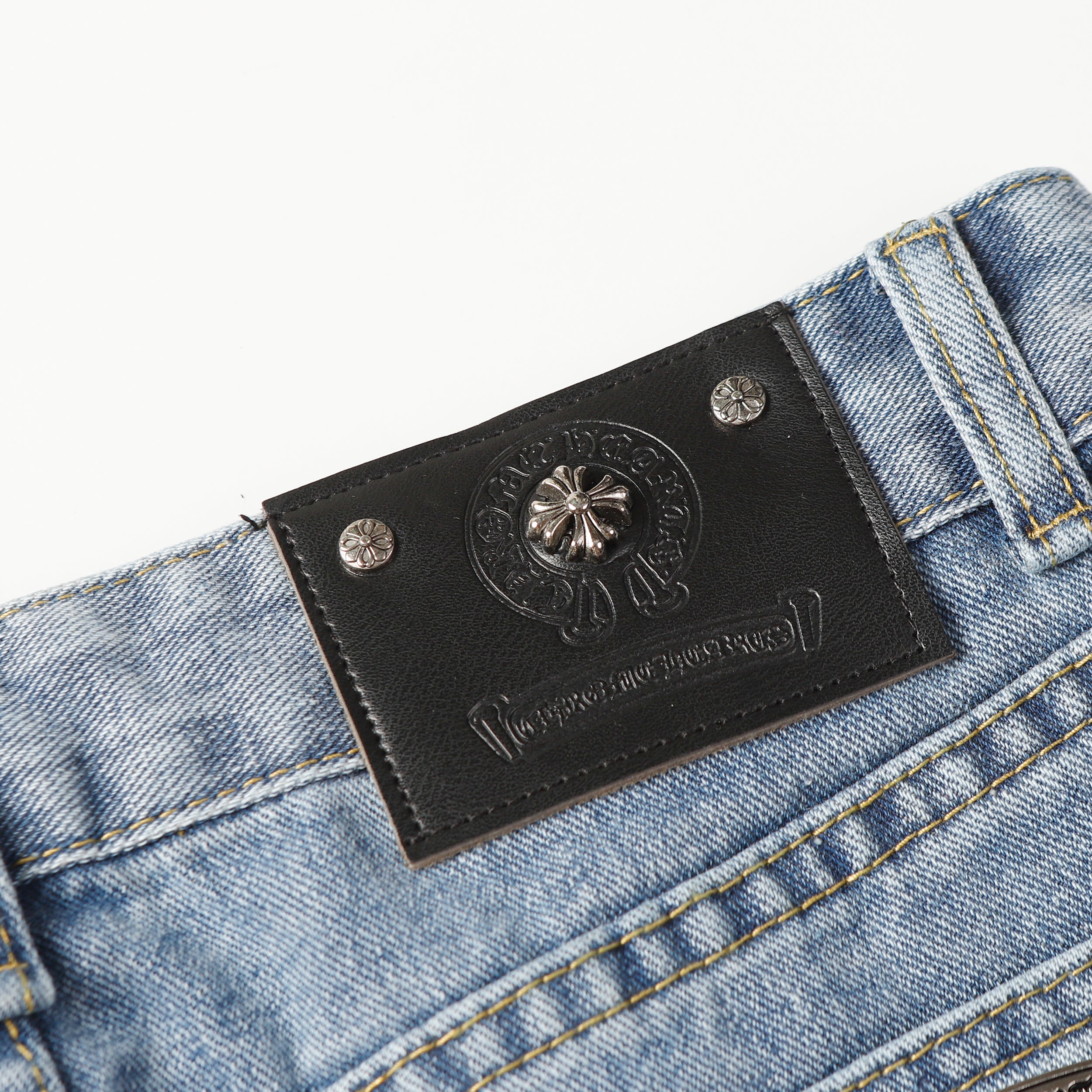 【Chrome Hearts】クロムハーツ クロス レザーパッチ ジーンズ 9961