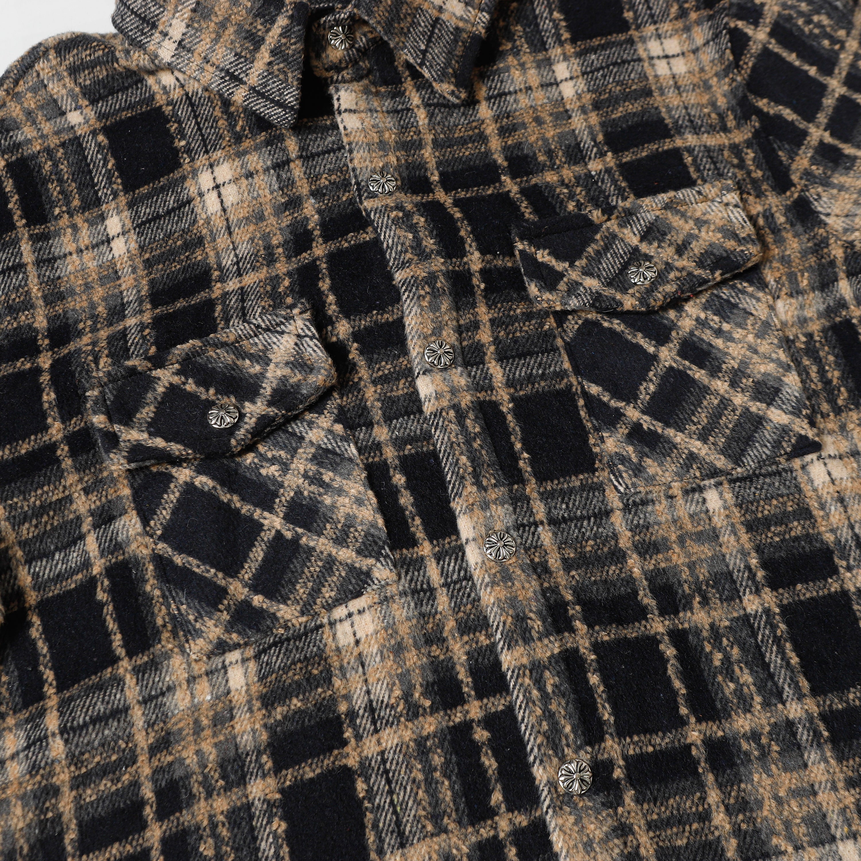 【Chrome Hearts】クロムハーツ 刺繍レザークロスディテール フランネルシャツ Tシャツ