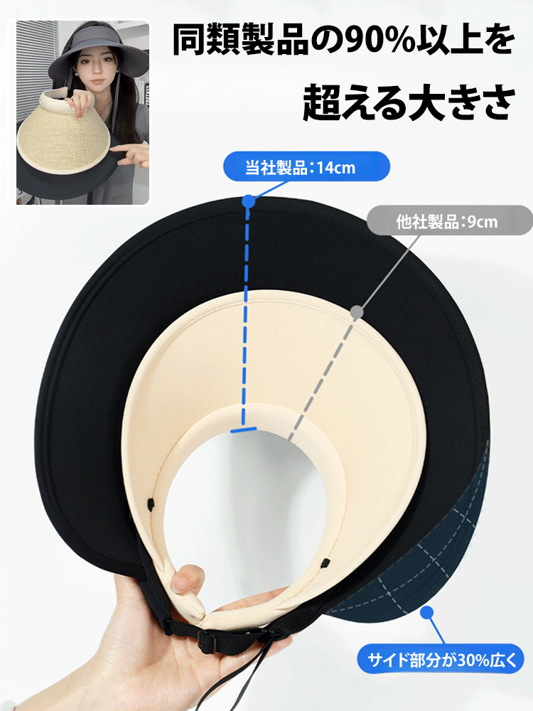 【ランニング キャップ】巻き収納可能の冷感UV対策つば広サンバイザー