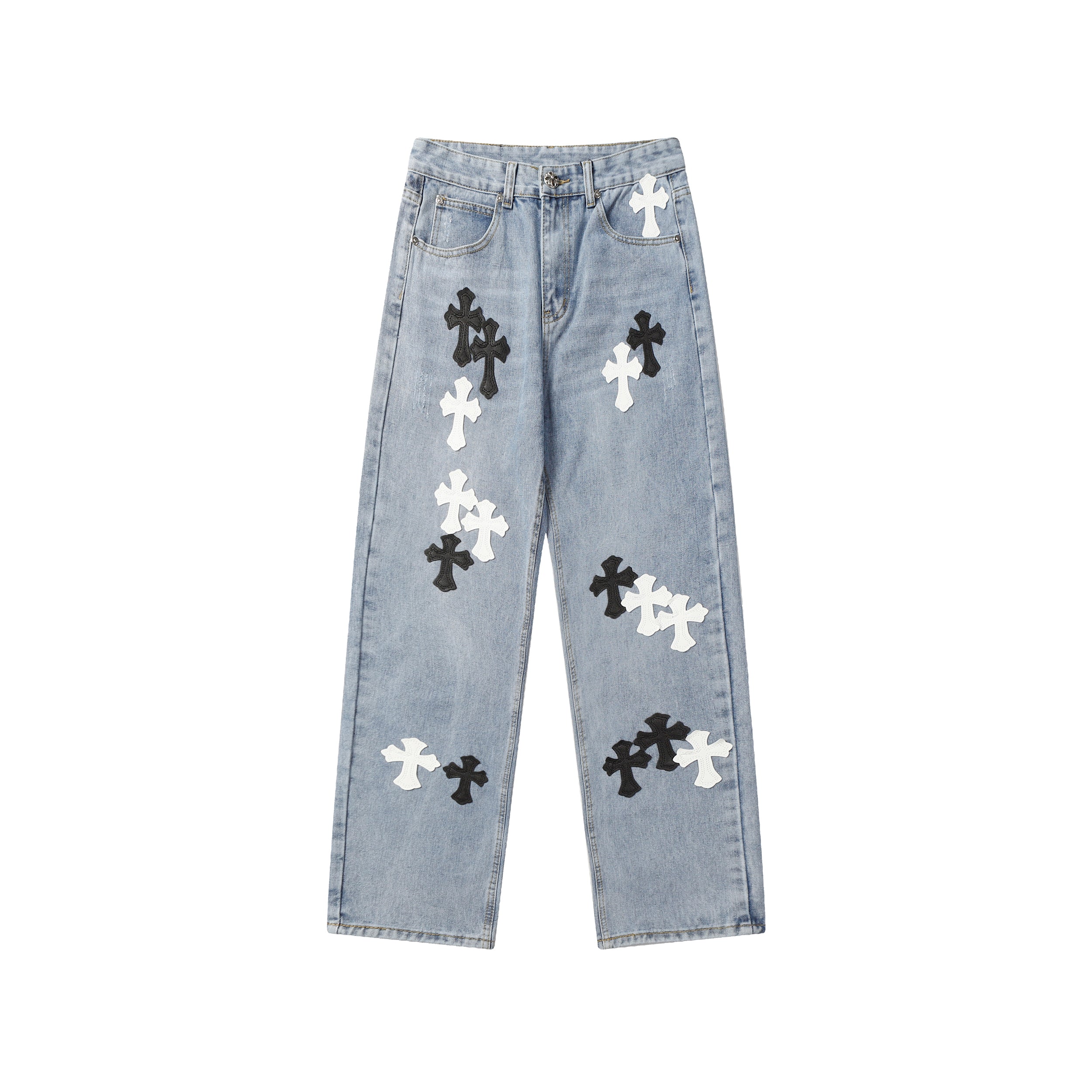 【Chrome Hearts】クロムハーツ ホワイト＆ブラック クロスパッチ ジーンズ 9960