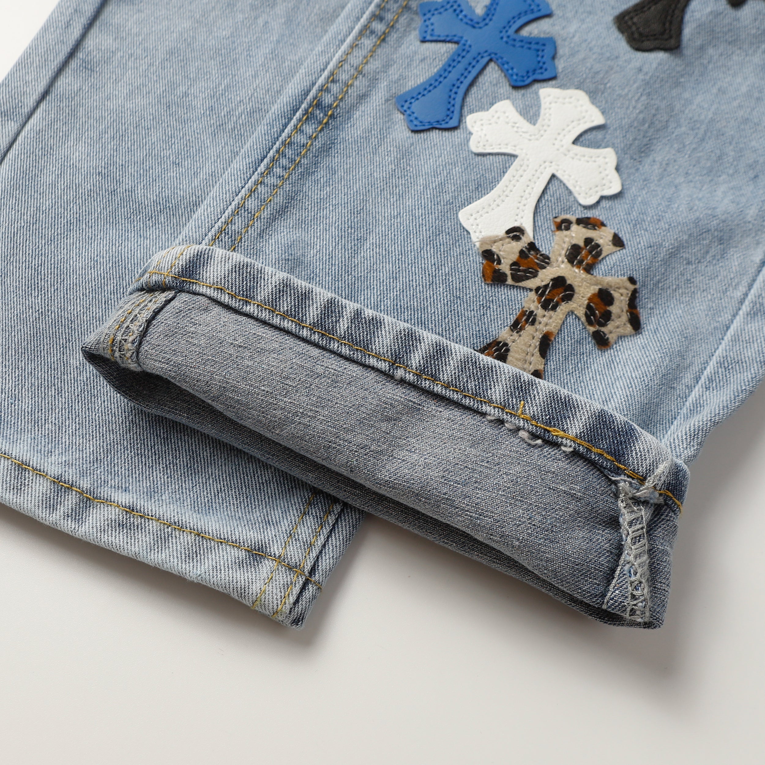 【Chrome Hearts】クロムハーツ クロスレザーパッチジーンズ 9957