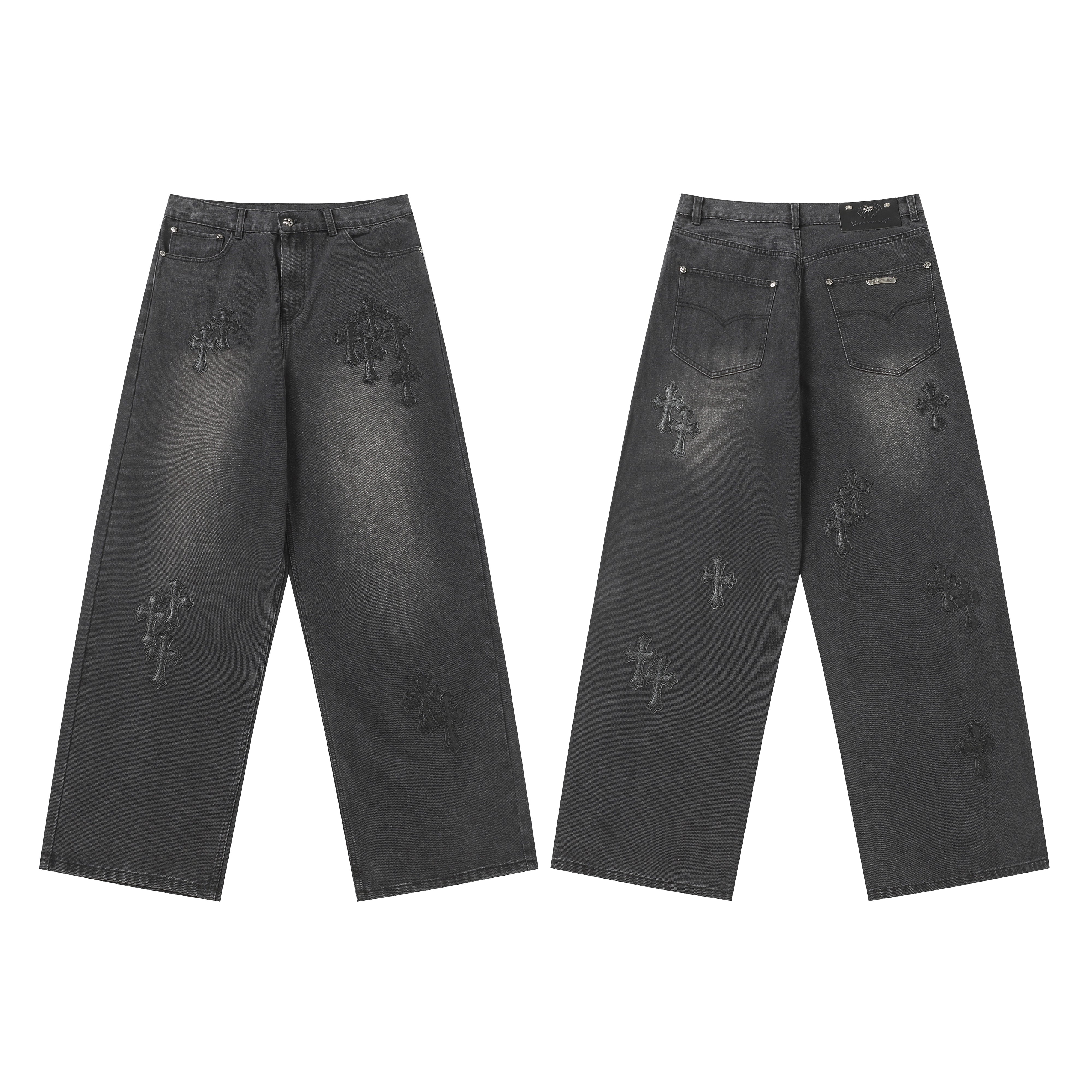 【Chrome Hearts】クロムハーツ ブラッククロスパッチ グレージーンズ
