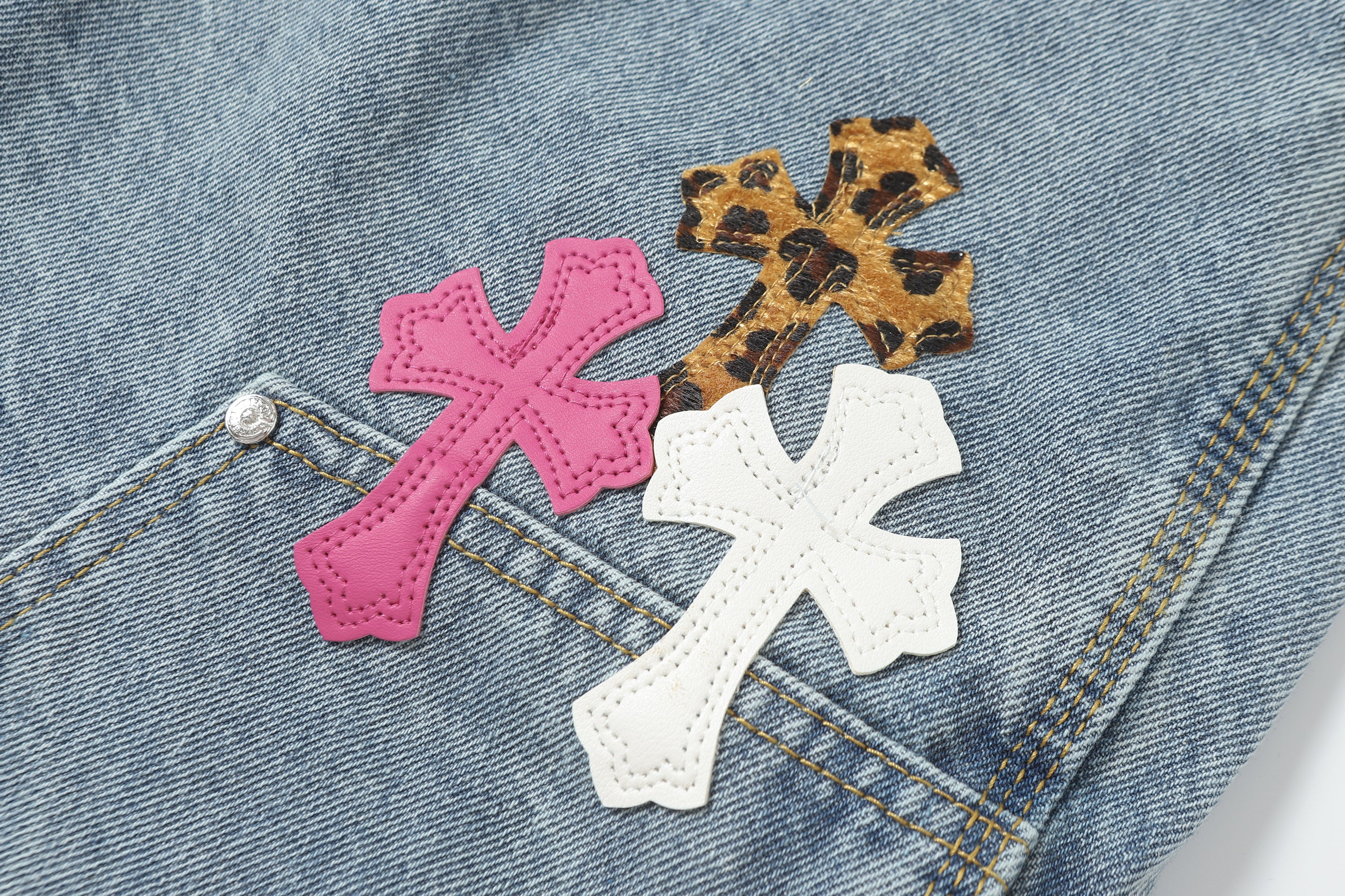 【Chrome Hearts】クロムハーツ ヴィンテージクロスパッチワーク ウォッシュドカーペンターデニムショートパンツ 201