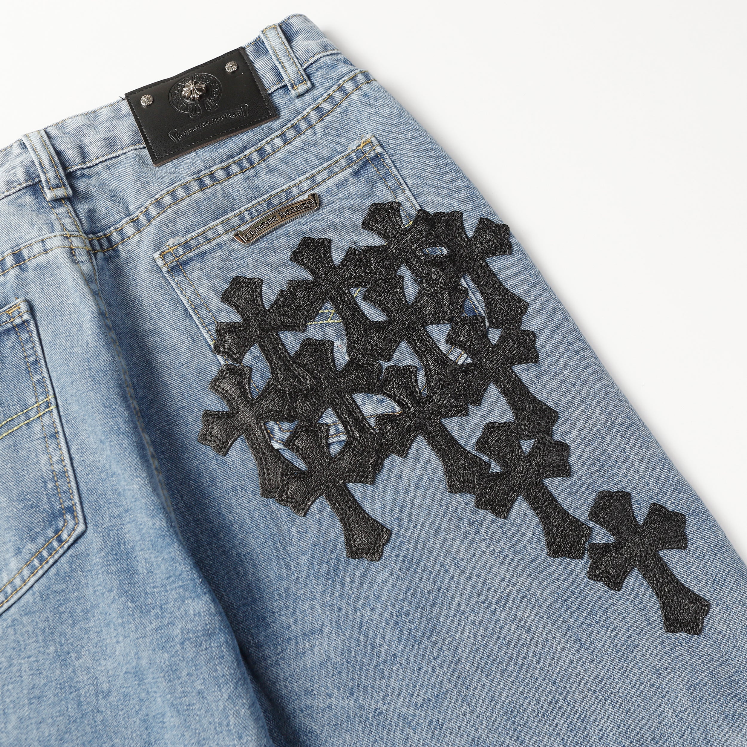 【Chrome Hearts】クロムハーツ クロス レザーパッチ ジーンズ 9961