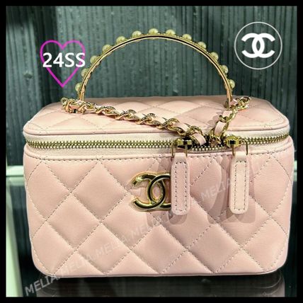 CHANEL シャネル チェーンクラッチ バニティ【ときめくパールハンドル♡気品に満たされる】ピンク ブラック