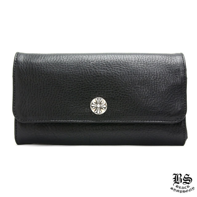 クロムハーツ ジュディウォレット クロスボタン ブラックヘビーレザー財布