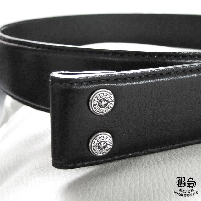 クロムハーツ プレーン ブラックレザー 1.5 ベルト ホースシュー リベット（バックルなし）