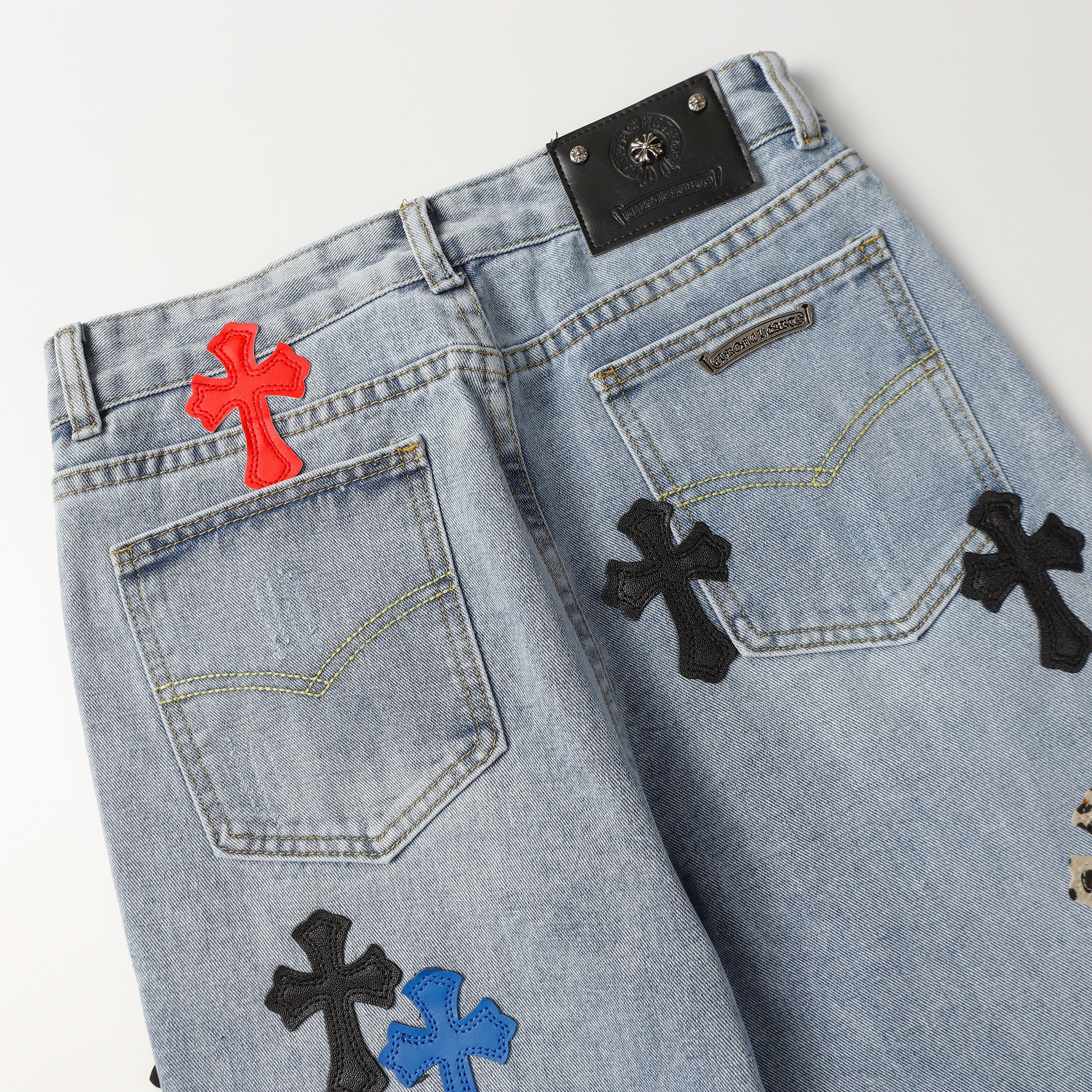 【Chrome Hearts】クロムハーツ クロスレザーパッチジーンズ 9957