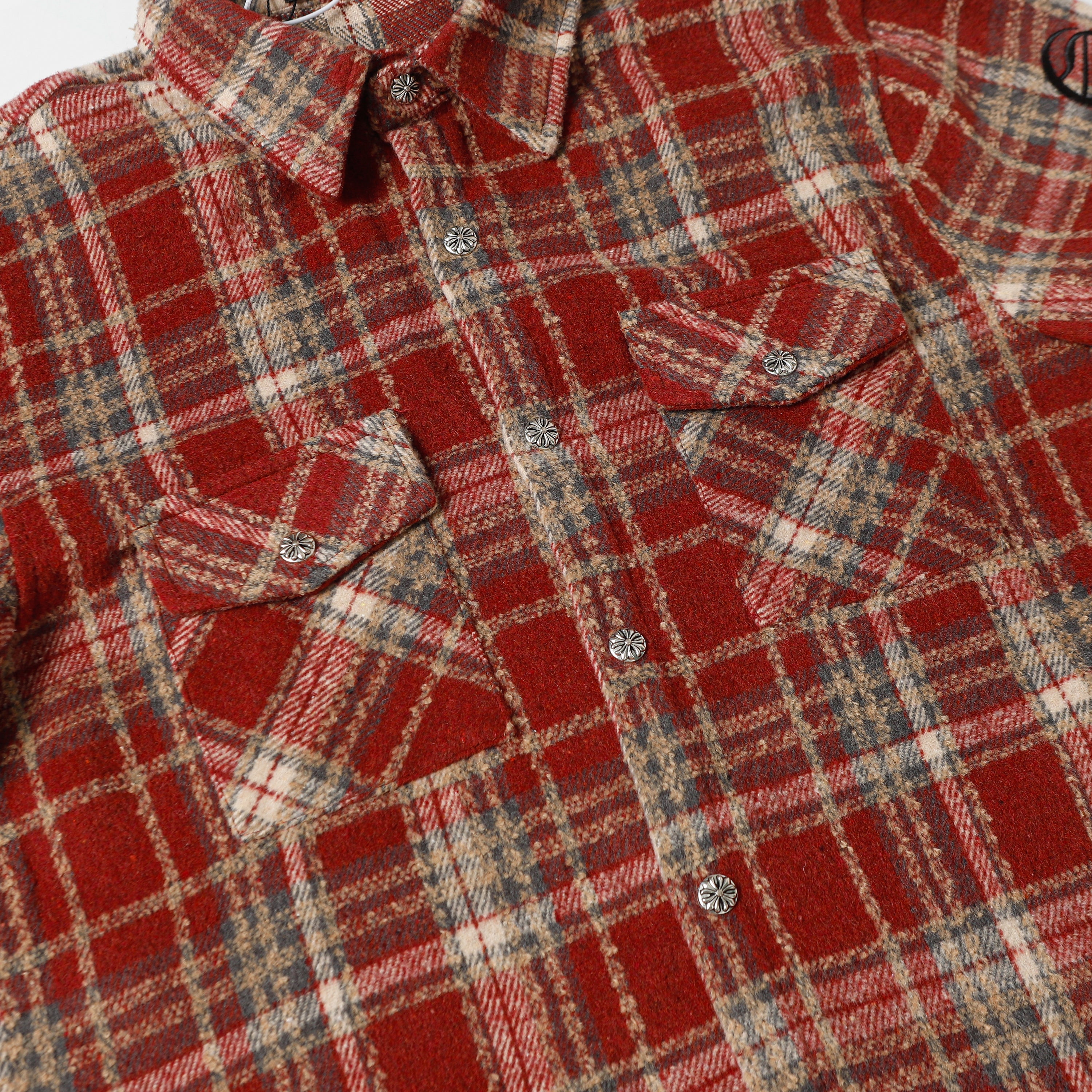 【Chrome Hearts】クロムハーツ 刺繍レザークロスディテール フランネルシャツ Tシャツ