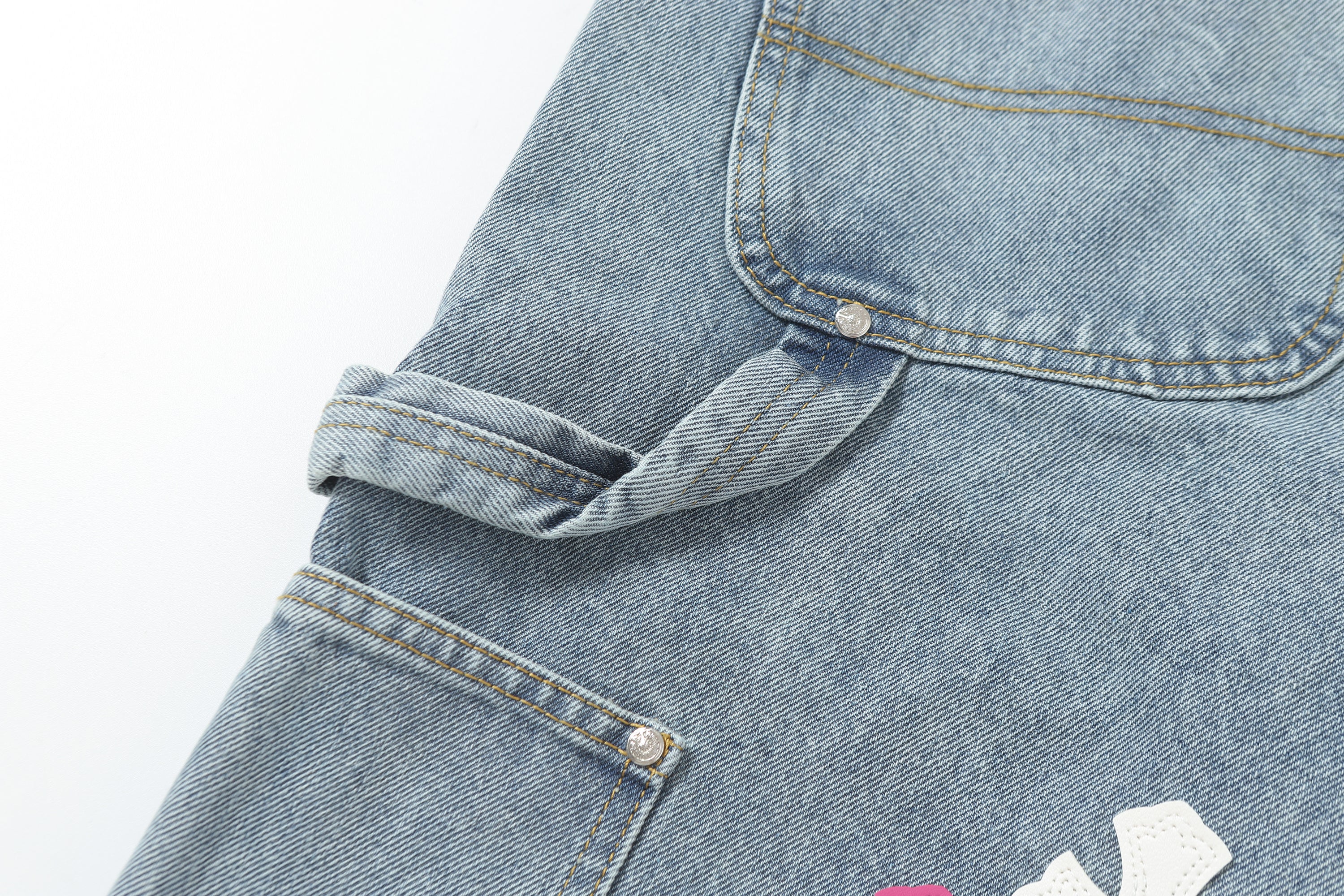 【Chrome Hearts】クロムハーツ ヴィンテージクロスパッチワーク ウォッシュドカーペンターデニムショートパンツ 201