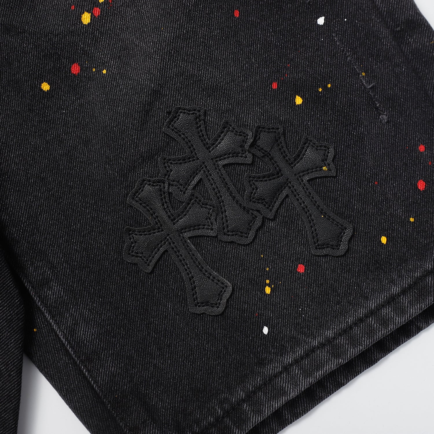 【Chrome Hearts】クロムハーツ クロスパッチ 刺繍＆ハンドペイント デニムショートパンツ 9927