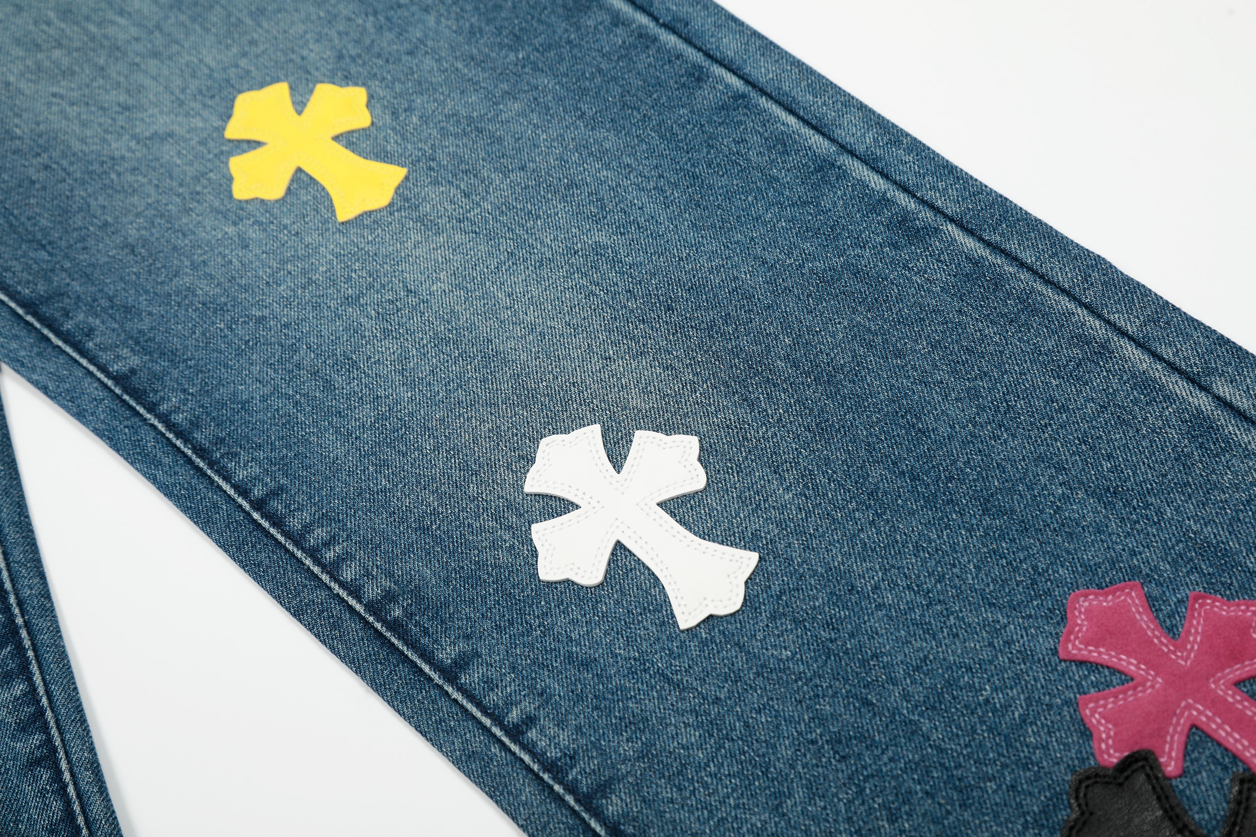 【Chrome Hearts】クロムハーツ 限定版 カラフルレザー マルチカラー ハイストリートワークジーンズ