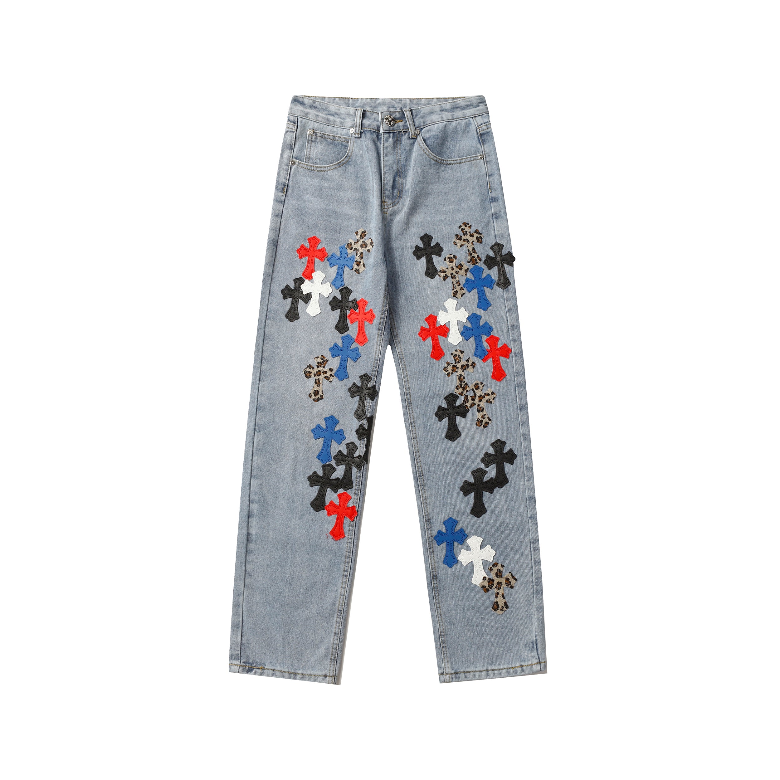 【Chrome Hearts】クロムハーツ クロスレザーパッチジーンズ 9957
