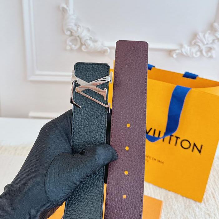 LOUIS VUITTON/ルイ・ヴィトン 4.0cm幅 ブラック/ボルドー リシュリューレザー ベルト