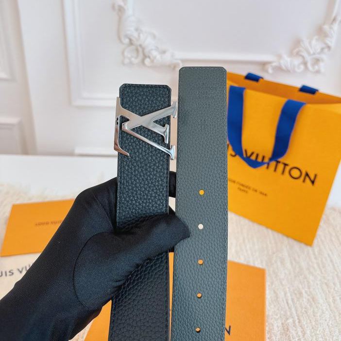 LOUIS VUITTON/ルイ・ヴィトン 4.0cm幅 ブラック＆グレー リシュリュー レザーベルト