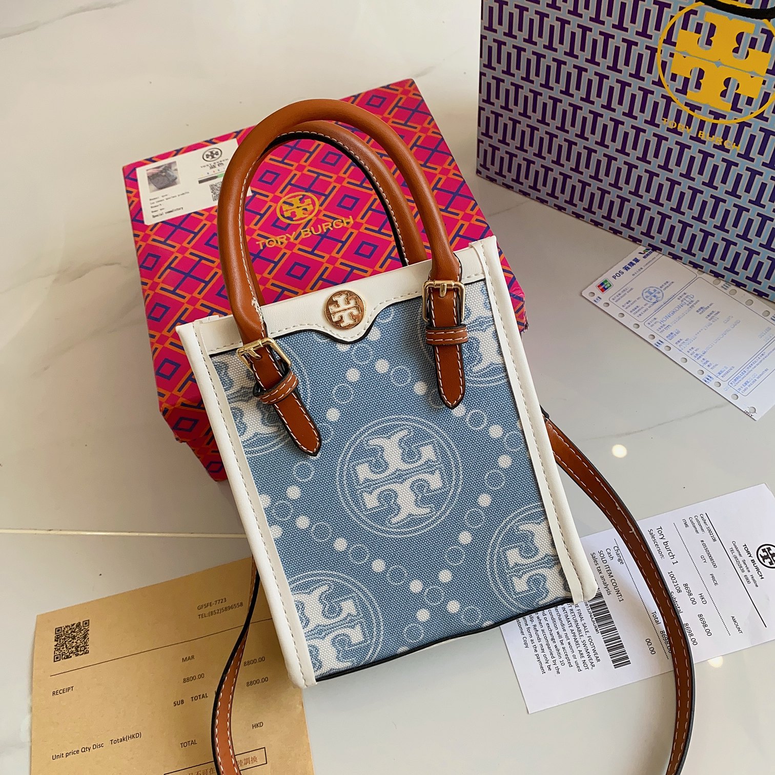 Tory Burch トリーバーチ ミニT モノグラムデニム トートバッグ 